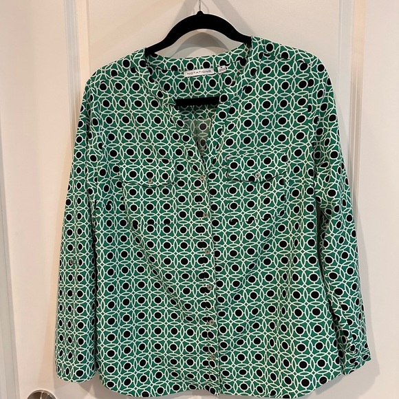 Notations Tops - Notations Green and Black Geometric Blouse